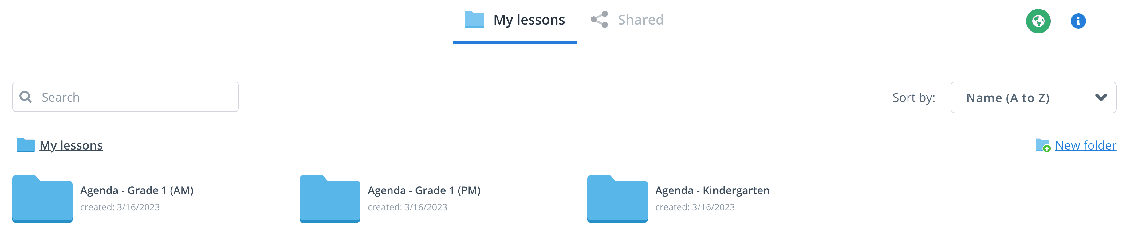 Folder structure showing how to save classroom agenda slides in Gynzy